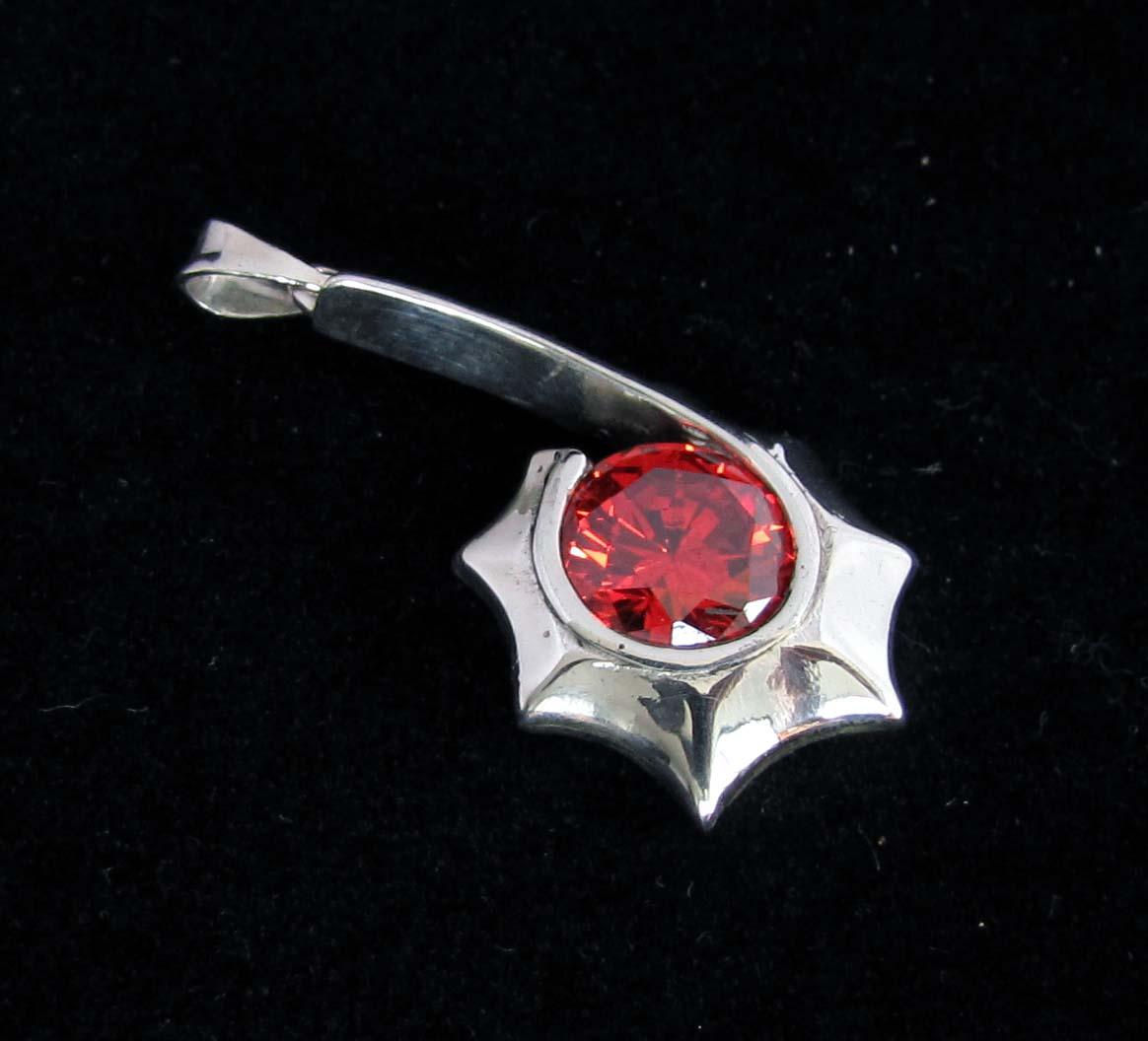Asymetric round red CZ Pendant - Sterling Silver