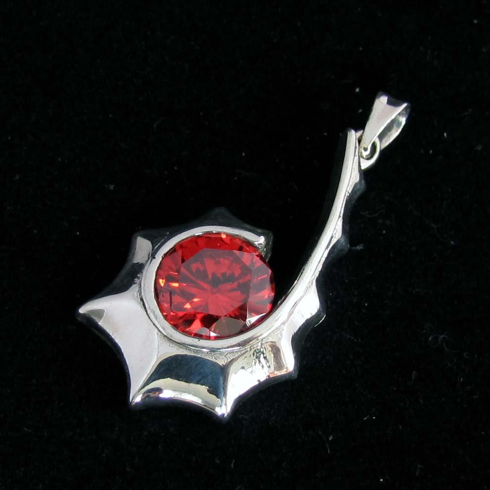 Asymetric round red CZ Pendant - Sterling Silver
